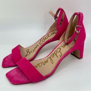 SAM EDELMAN Torrence Block Fuschia Hot Pink Suede Ankle Strap 2" Shoes Size 9.5